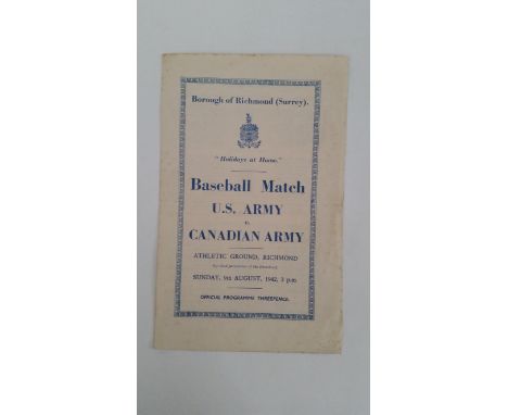 BASEBALL, US Army v Canadian Army 9th August 1943, official programme and autograph sheet inc. various players &amp; Clementi