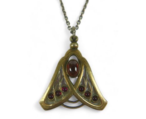 Heinrich Levinger a Jugendstil / Art Nouveau style pendant, stamped 900 Depose, with large central oval ruby cabochon and two
