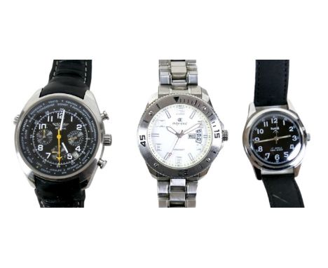 A group of three gentleman's wristwatches, comprising an Oskar Emil stainless steel watch with champagne dial, bracelet strap