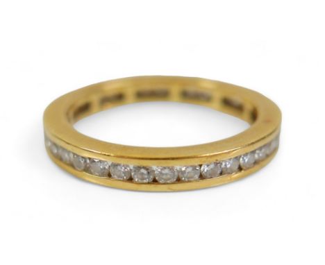 An 18ct yellow gold diamond eternity ring, total 1.00ct G/VS, 3.3mm wide, size R, 4.6g, with C.O.A., original retail price £2