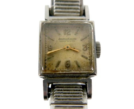 A vintage Jaeger LeCoultre lady's wristwatch, with square steel case, square 3.6.9.12 Arabic dial, interspersed with baton ho