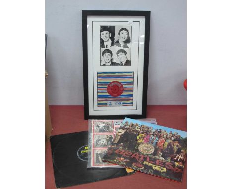 Beatles Interest, Love Me Do (Parlophone 45-R 4949, 1962) original pressing nicely framed and mounted, Sgt.Peppers (Parlophon