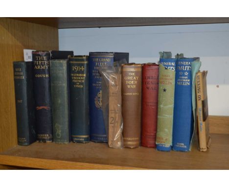 Military Interest: Quantity of eleven books to include "Rifle Brigade Chronical 1907", "The Fifth Army", "British Campaigns i