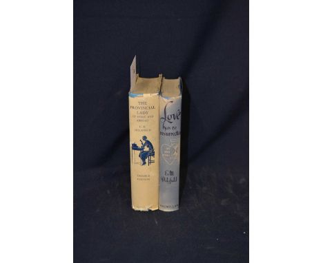 E M DELAFIELD, 2 TITLES: THE PROVINCIAL LADY AT HOME AND ABROAD, London, Macmillan, 1935 and LOVE HAS NO RESURRECTION AND OTH
