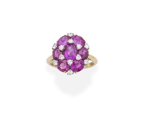 PINK SAPPHIRE AND DIAMOND RINGSet with oval and circular-cut pink sapphires with brilliant-cut diamond accents, ring size app