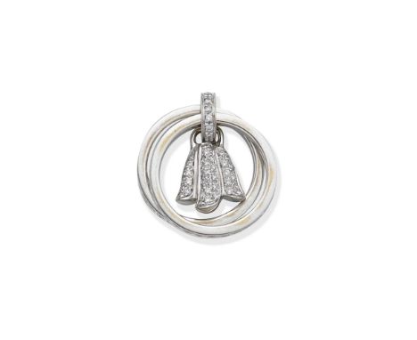 PIAGET: DIAMOND CHARM RING, 1999Each band set with a continuous row of brilliant-cut diamonds, with a similarly-set link susp