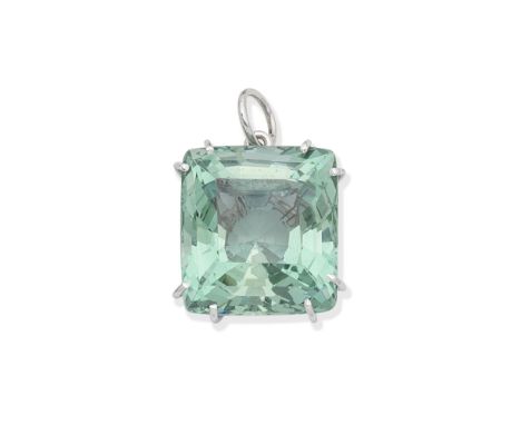 AQUAMARINE PENDANTSet with a step-cut aquamarine, weighing 43.52 carats, length 3.0cmFootnotes:Accompanied by a report from I