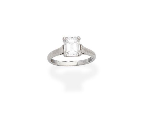 TIFFANY: DIAMOND SINGLE-STONE RINGSet with a step-cut diamond, weighing 1.59 carats, signed Tiffany &amp; Co,  ring size appr