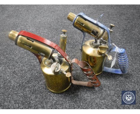 Two vintage brass blow lamps including a Monitor and Radius 