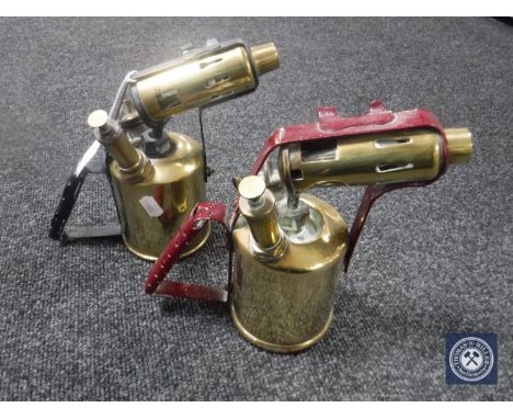 Two vintage brass blow lamps (2)