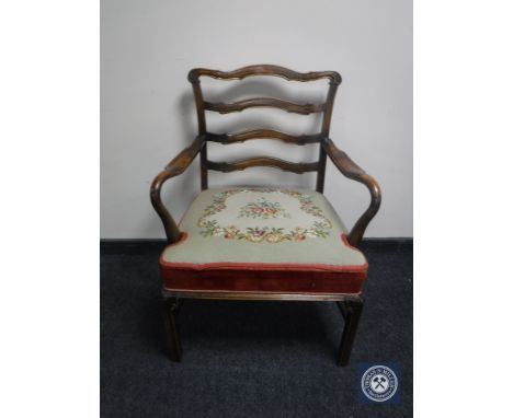 A continental ladder back armchair in floral tapestry  