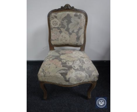 A walnut tapestry upholstered bedroom chair 