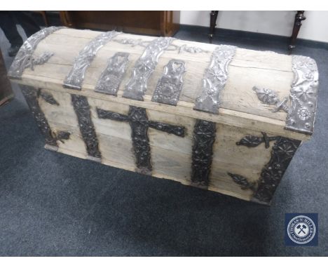 A 19th century oak metal bound shipping trunk 