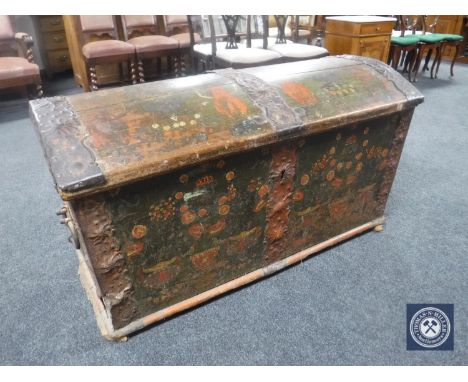 A 19th century hand painted metal bound shipping trunk 
