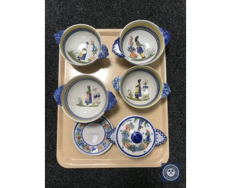 A tray of seven pieces of Quimper pottery 