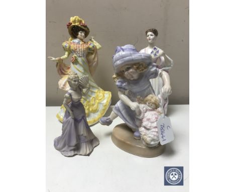 Four figurines to include Royal Doulton Flowers of Love HN3719, Royal Doulton the Peggy Davis collection Eleanor HN 3906, Roy