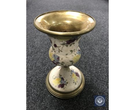 A Victorian brass and pottery oil lamp base