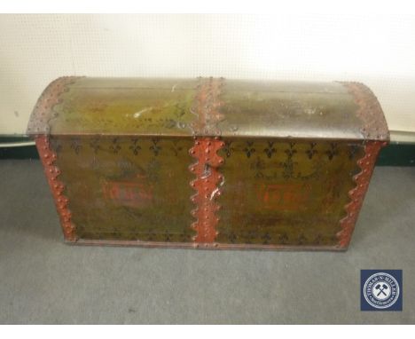 A 19th century hand painted metal bound shipping trunk 