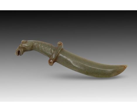 A Chinese Jade Dagger   Height: Approximately 4cm Length: Approximately 16cm 