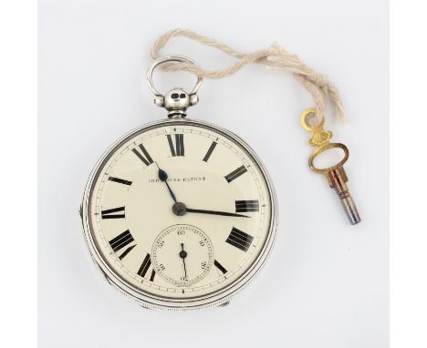 A Victorian silver open face key wind fusee movement pocket watch, William Hatch movement, the cream dial having hourly Roman