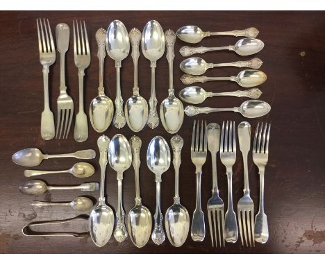 A lot of various flatware to include three silver Scottish dinner forks, hallmarked Edinburgh 1833, with makers mark WM for W