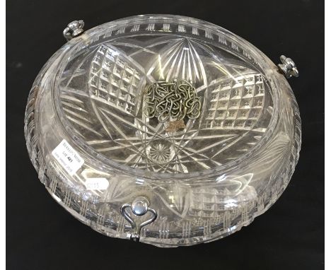 A cut glass ceiling light shade.