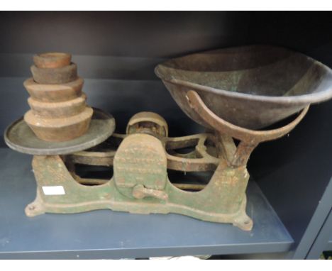 A set of vintage scales and weights, W & T Avery