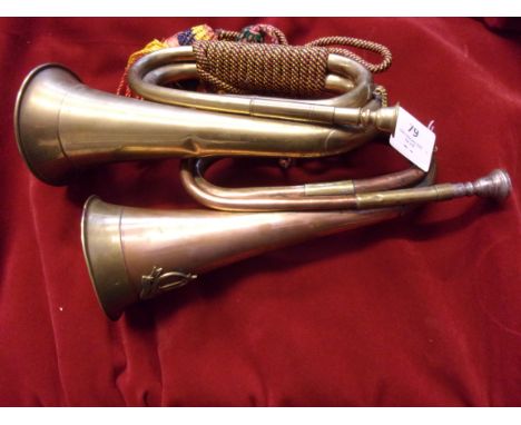 Military Bugles (2) British Army 1940's Royal Artillery Bugle, tassels are in very good condition and a Pakistanian special f