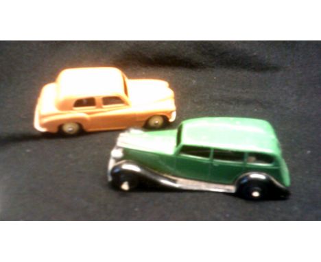 Toys-Dinky-Hillman Minx, 40f, Tan Good; - also green saloon, poor/fair (One head light missing) (2)