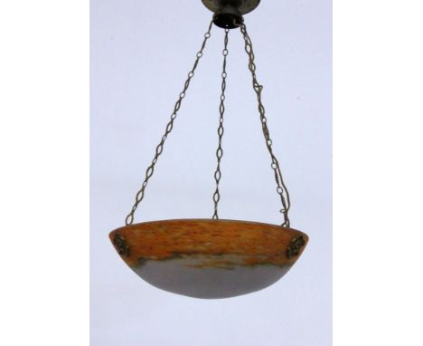 JUGENDSTIL HÄNGELAMPEMuller frères, Lunéville um 1920 Glasschale mit weissen und orangen Pulvereinschmelzungen. Signiert. Mes