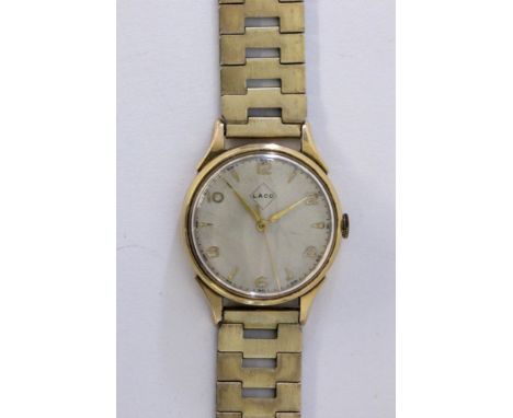 "LACO" HERRENARMBANDUHRGehäuse 585/000 Gelbgold. Mechanisches Werk mit Handaufzug, Ziffernblatt mit zentraler Sekunde. Ergänz