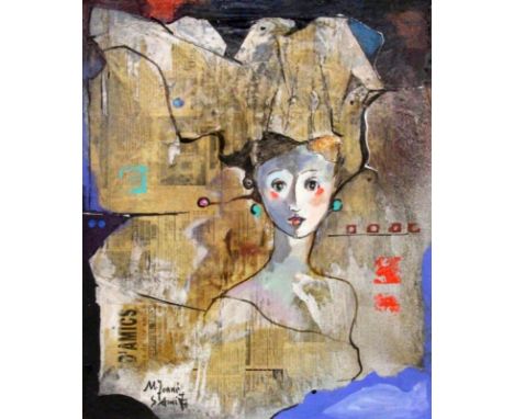 TORNE SAMI, MIGUELgeb. 1938 in Barcelona Mädchenbildnis. Collage auf Holz, signiert. 55x46cm, Ra.   TORNE SAMI, MIGUEL born i