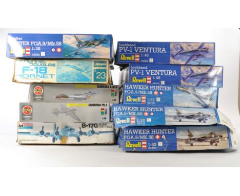 Ten plastic model kits comprising aircraft including Revell and Airfix 1/48 scale issues. All appear to be complete. Boxes wi