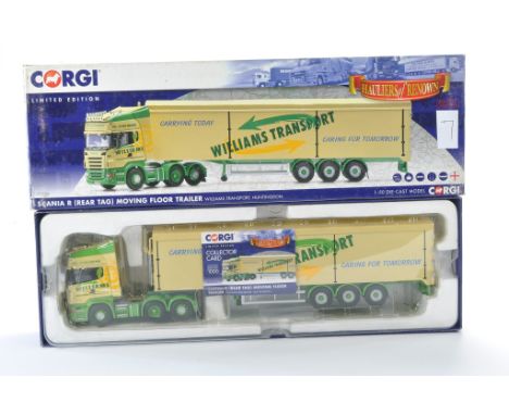 Corgi Model Truck Issue comprising No. CC13746 Scania R (Rear Tag) moving floor Trailer in the livery of Williams. Possibly d