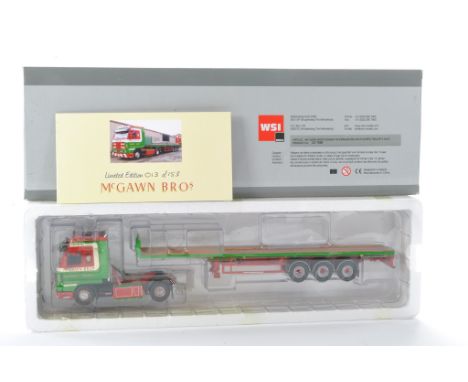 WSI Collectibles 1/50 high detail model truck issue comprising No. 02-1599 Scania 143 Streamline 4x2 + Flatbed Trailer 3 Axle