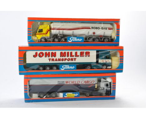 Tekno Model Truck trio comprising DAF Fridge Trailer in the livery of British Airways, DAF Box trailer in the livery of John 
