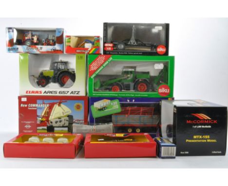 Mixed farm group comprising Britains duo of Farmyard Packs, No. 9569 Post Hole Digger, Universal Hobbies Claas Ares 657 ATZ t