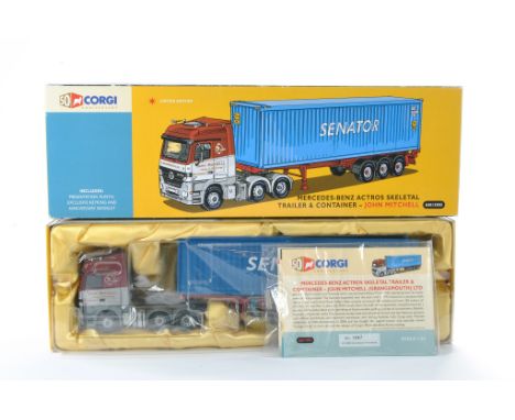 Corgi Model Truck Issue comprising No. AN13805 Mercedes Benz Actros Skeletal Trailer &amp; Container in the livery of  John M