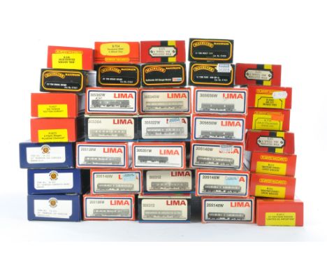 Model Railway interest comprising 35 coaches and wagons from Lima, Hornby, Bachmann and Mainline. All look to be in well pres
