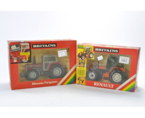 Britains farm 1/32 issues comprising No. 9518 Renault 145-14 Tractor plus No. 9520 Massey Ferguson 2680 Tractor (grey engine)