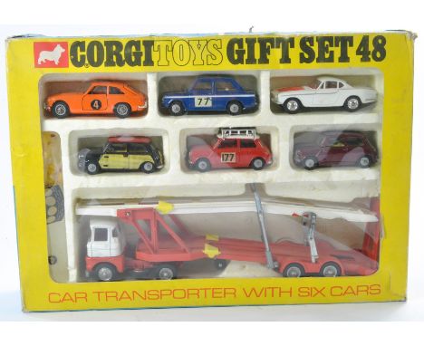 Corgi No. GS48 Car Transporter gift set to include the following; Scammell Car Transporter MGC GT in harder to find burnt ora