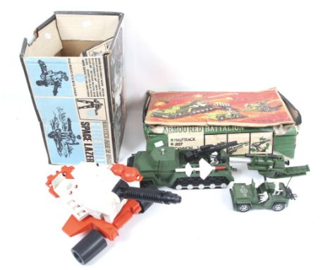 A collection vintage Action figures and accessories. Comprising one Mattel Major Matt man in space firebolt space laser and o