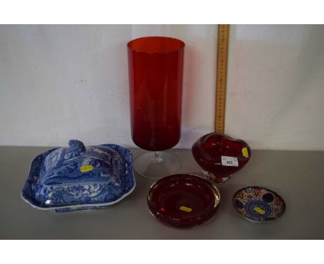 Mixed Lot: Whitefriars type glass ashtrays, small Chinese dish, a Copeland Spode covered vegetable dish etc