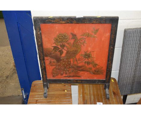 A small 20th Century fire screen with chinoiserie panel