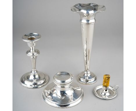 A group of silver to include: Edwardian seal wax holder, circular with gadroon border, hallmarked Chester, 1902; a George V c