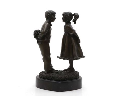 A bronze sculpture 20th century, modelled as two children,24cm highCondition ReportNo major flaws, light wear to base. Please