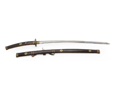 A Japanese katana, 20th century, with a pierced tsuba cast with two tigers, with a lacquered handle and scabbard, with gilt '