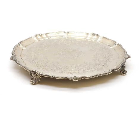 A large Victorian silver salver, by R &amp; S Garrard &amp; Co., London 1845, 47cm diameter overall, 77oztCondition Reportple