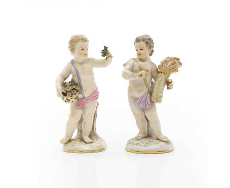 Two Meissen porcelain figures allegorical of Spring and Summer  after models in the Four Seasons group by Johann Joachim Kand