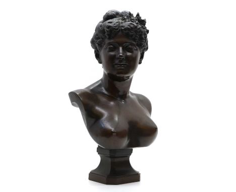 A bronze bust 20th century modelled as a young woman with tied back hairsigned Ceribell Paris42cm highCondition Reportminor s